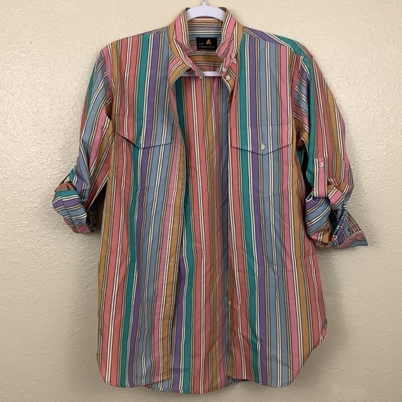 Vintage 80s/90s Liz Claiborne Multi Color Striped Button Down Shirt Size 6 - Picture 8 of 10
